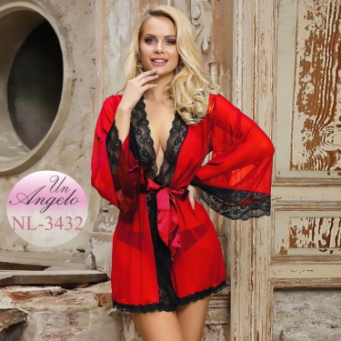 Airy short red robe with...