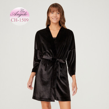 Velvet short robe with long...