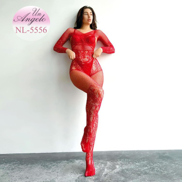 Sexy erotic red mesh bodysuit