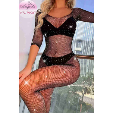 Black mesh erotic sexy babydoll bodysuit - bottomless pantyhose
