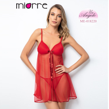 Ефирна Babydoll Нощница от Тюл с Полутвърда Чашка в Комплект с  Прашка