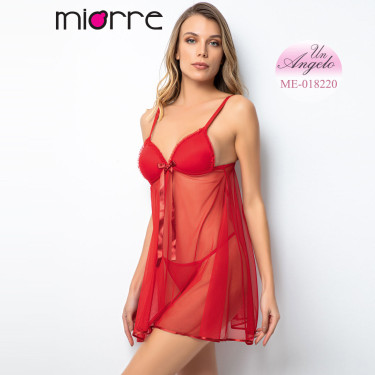 Ефирна Babydoll Нощница от Тюл с Полутвърда Чашка в Комплект с  Прашка