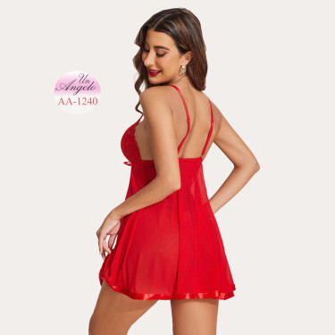 Полупрозрачна секси babydoll нощница с дантела и прашки
