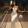 Formal Long Satin Dress in Ecru
