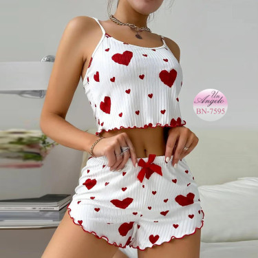 Памучна Пижама Сърца | Топ и Шорти | Bella Notte