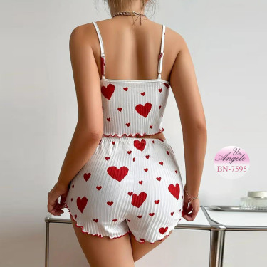 Памучна Пижама Сърца | Топ и Шорти | Bella Notte