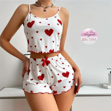 Памучна Пижама Сърца | Топ и Шорти | Bella Notte
