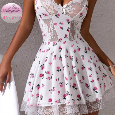 Angelic Tenderness: White Nightgown with Bare Back and Lace
