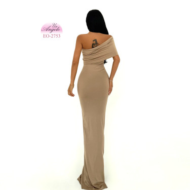 Asymmetrical Long Dress "Nude Goddess" with One Shoulder
