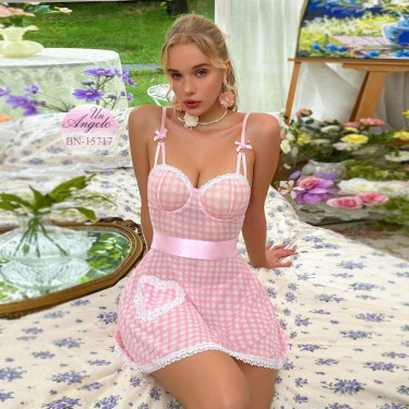 Sexy pink babydoll in plaid with open back