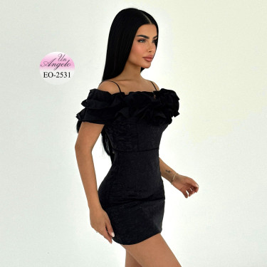 Asymmetric Mini Dress "Black Dahlia" with Ruffle