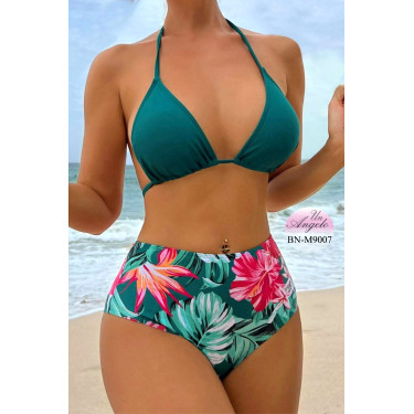 Tropical 3 Piece High Waist Swimsuit with Pareo | BN-M9007
