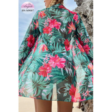 Tropical 3 Piece High Waist Swimsuit with Pareo | BN-M9007