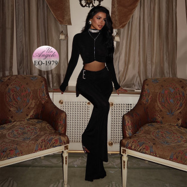Stylish Black Set "Angelo" with Charleston Pants and Cropped Blouse