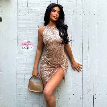 Gold Rush: Short Party Dress with Sequins and Slit