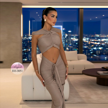 Luxurious Long Formal Dress in Latte Color