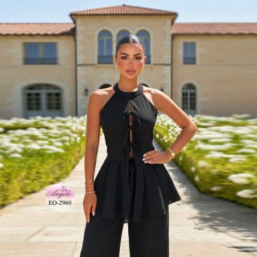 Elegant Black Wide Leg Pants and Tunic Set