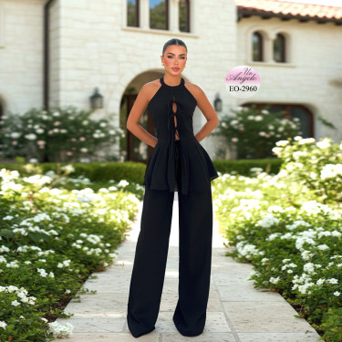 Elegant Black Wide Leg Pants and Tunic Set