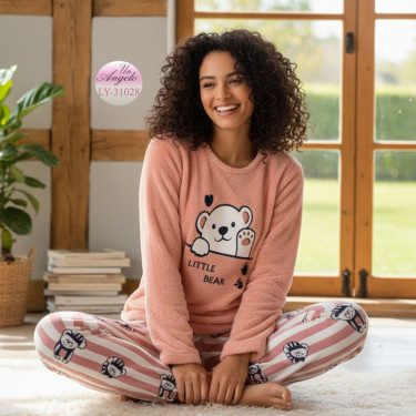 Fluffy fleece pajama set - velsoft colorful
