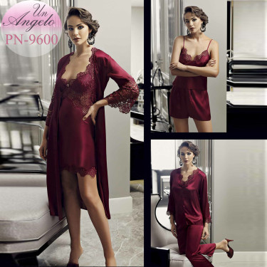 Satin set - bathrobe, nightgown and pajamas