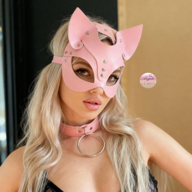Light pink BDSM cat mask with choker