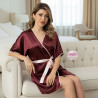 Short satin robe with contrasting belt