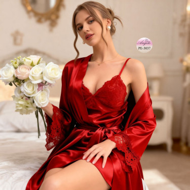 Passione Red Set: Robe and Nightgown