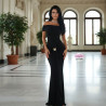 Long Evening Dress "Black Diamond": Bare Shoulder and Gold Element