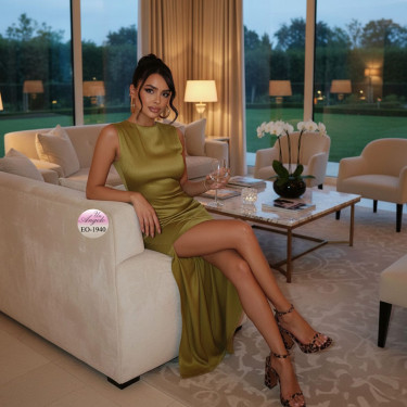 Long Dress "Olive Glamour" with Side Slit | Un Angelo