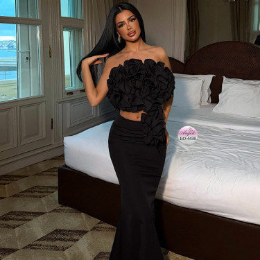 Designer Black Set "Midnight Bloom" (Top and Maxi Skirt) | EYYO
