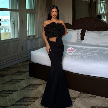 Designer Black Set "Midnight Bloom" (Top and Maxi Skirt) | EYYO