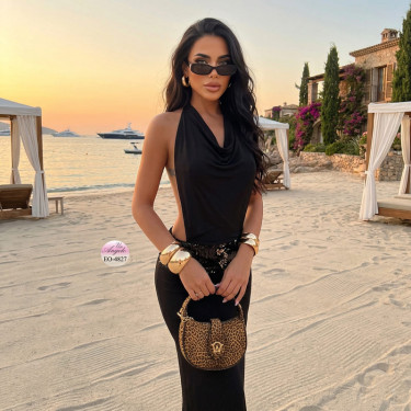 Long Black Dress "Obsidian Allure" with Backless and Sequins | EYYO
