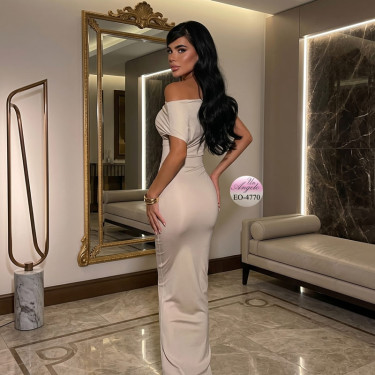 Long Formal Dress "Nude Sculpt" with Dropped Shoulder | EYYO