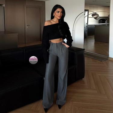 Gray women's trousers with high waist and wide leg | Un-Angelo