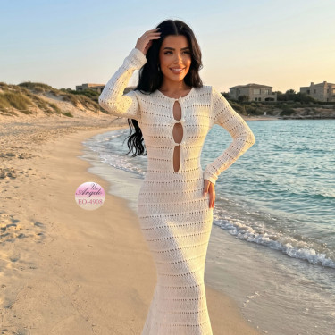 Long knitted pareo dress in ecru | Un-Angelo