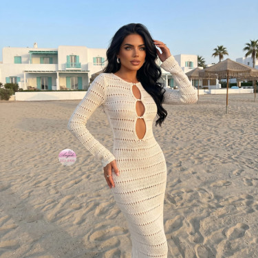 Long knitted pareo dress in ecru | Un-Angelo