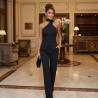 Elegant business set with bare back, halter scarf and straight trousers