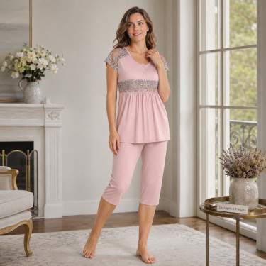 Women's maxi viscose homewear with tunic and 7/8 wedge