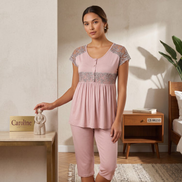 Women's maxi viscose homewear with tunic and 7/8 wedge