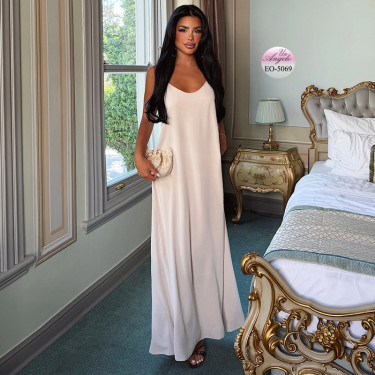 Long cream oversize dress with adjustable thin straps