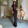 Long formal dress with golden decorations and cut-out detail on the front