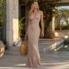 Long fitted halter dress with bare back