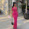 Long fitted halter dress with bare back