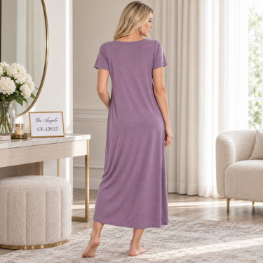 Дамска макси нощница XL–4XL с къс ръкав и нежна дантела