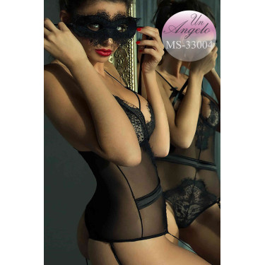 Прозрачно babydoll Боди от Тюл и Дантела с Жартиери