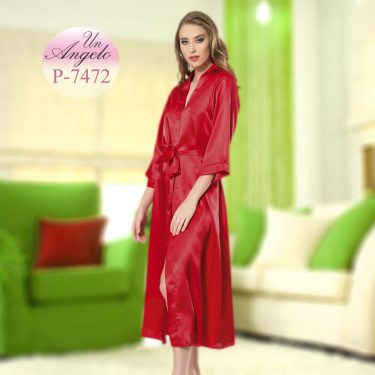 Long satin bathrobe with belt